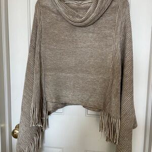 Chico's Brown and Cream Striped Cowl Neck poncho
